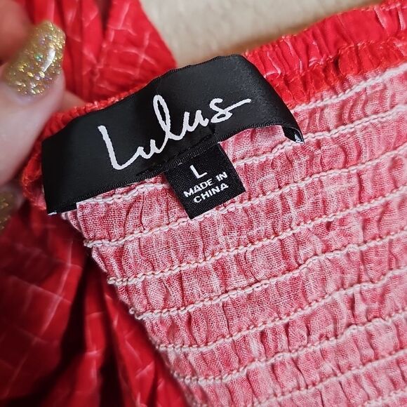 Lulus Large Sunshine Girl Red Tie-Front Puff Sleeve Crop Top - Picture 4 of 8